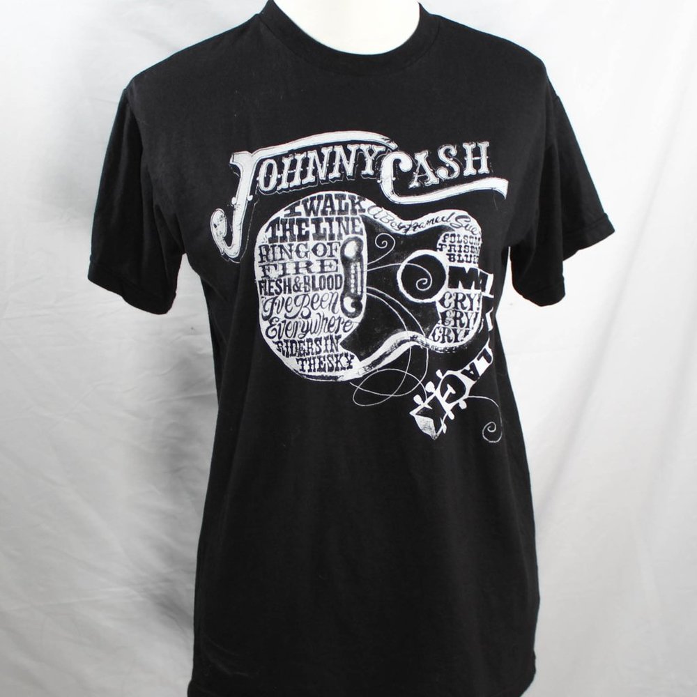 Johnny Cash Black Unisex Song Titles Guitar Graphic T Shirt Country Music